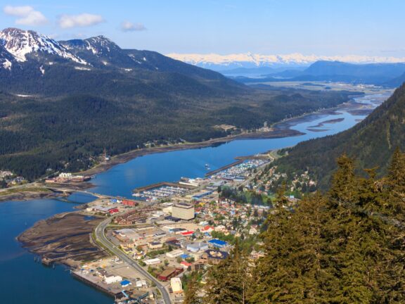 An aerial view of the city of Juneau, the capital of Alaska. 