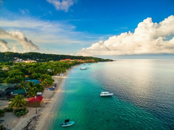 Calm waters along the shoreline in Roatán, Honduras. 