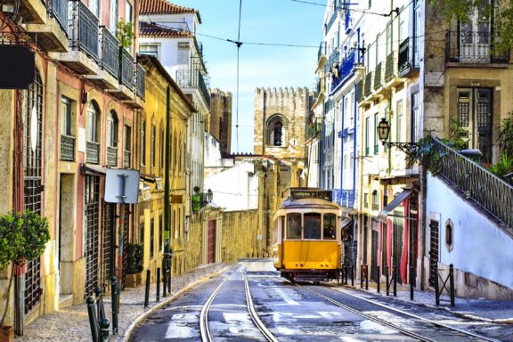 Narrow streets and alleyways in Alfama, the historical heart of Lisbon