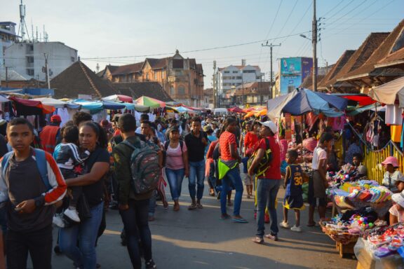 Bustling Street Market Scene Analakely Market, the largest open-air market in Antananarivo