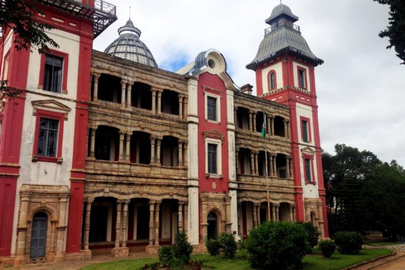 Old Red Palace with Towers and Trees Andafiavaratra Palace, residence of Rainilaiarivony, the Prime Minister of Madagascar