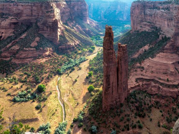 Spider Rock stands tall in the Canyon de Chelly in Arizona’s Apache County.