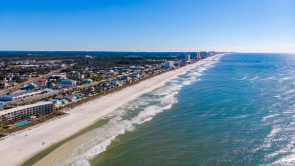 An aerial view of Gulf Shores, Alabama in Baldwin County.