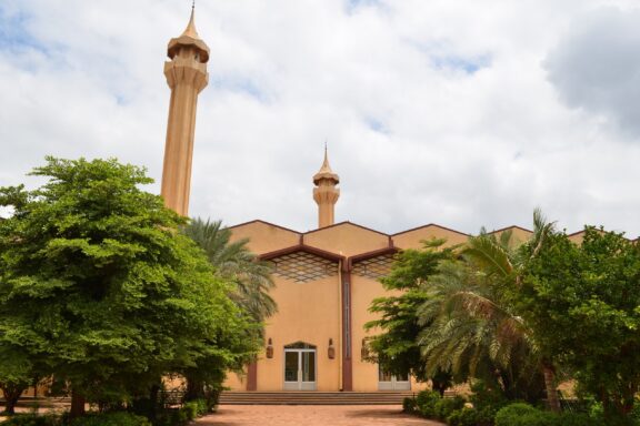 The entrance area of the Grand Mosque in the city center of Bamako