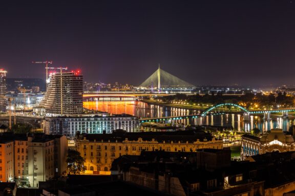 Skyline of downtown Belgrade with Sava River in the background