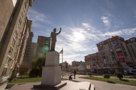 Prishtina kosovo november 13 2016: bill clinton statue on