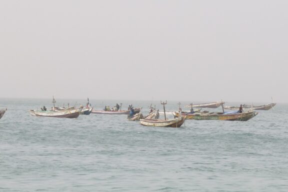 Traditional wooden fishing boats near the Plage de Nouakchott