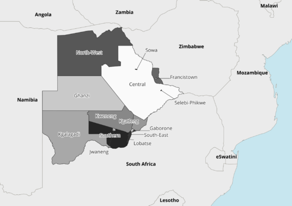 Bostwana political map black and white