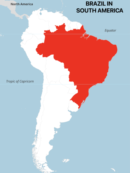 Brazil in south america map