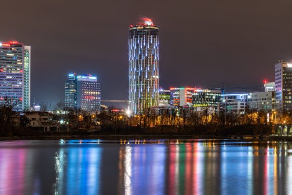 Skyline of Bucharest at night