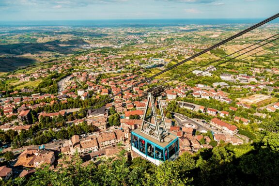 San marino town panoramic view with aerial lift