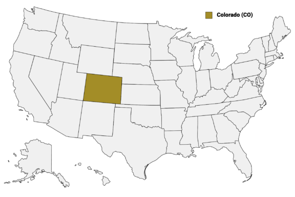 The State of Colorado highlighted on the US map.