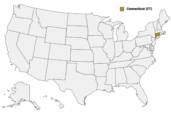 The State of Connecticut highlighted on the US map.