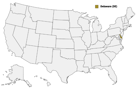 The State of Delaware highlighted on the US map.