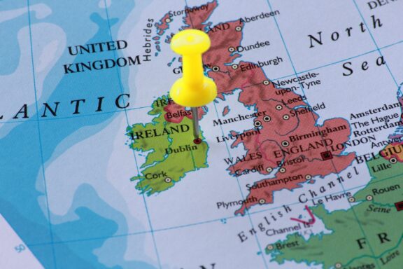 Yellow Pin on Dublin, Ireland Map Location Pin on location of Dublin, Ireland