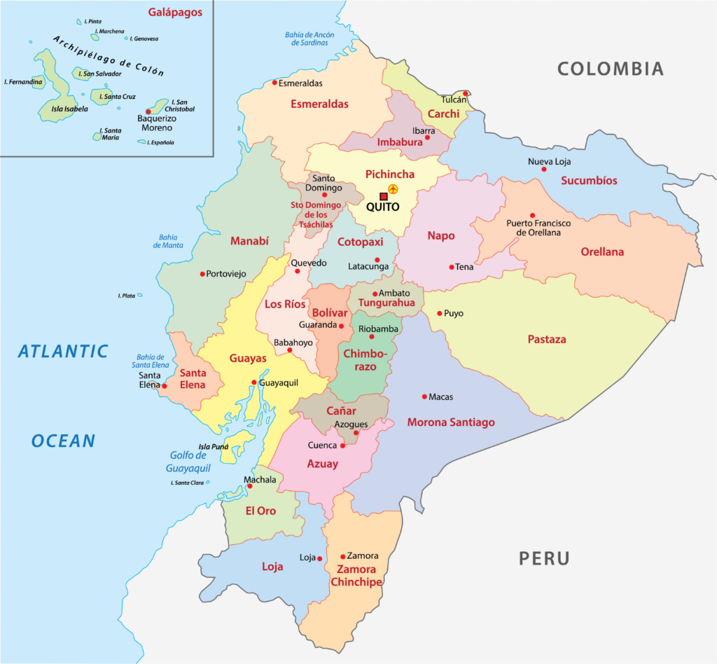 Colorful Map of Ecuador Showing Provinces Ecuador provinces map