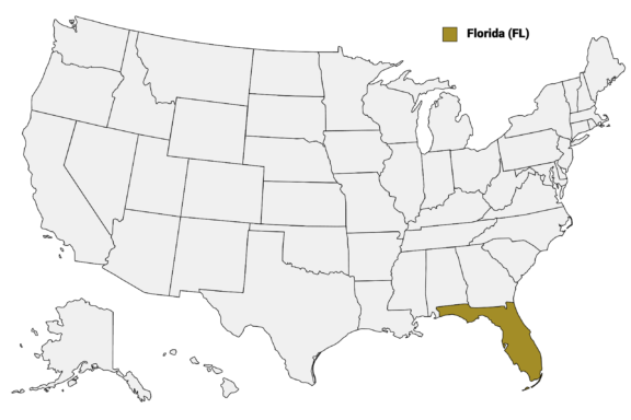 The State of Florida is highlighted on the US map.