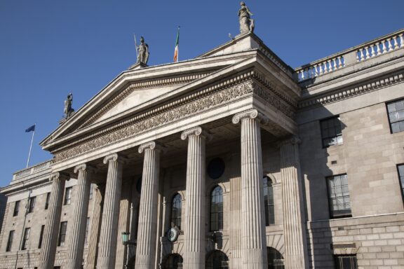 Classical Architecture Building Facade with Columns The General Post Office in Dublin, constructed between 1814 and 1818