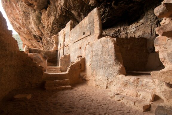 The ruins of cliff dwellings at Tonto National Monument in Arizona’s Graham County.