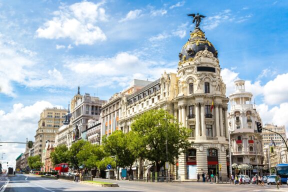Gran Via Street View in Madrid The Gran Via, one of Madrid's most famous and bustling streets