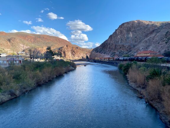 The San Francisco flows through Clifton, Arizona on a clear day.