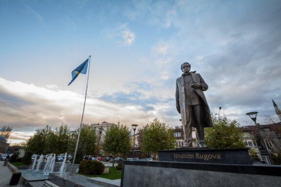 Statue of Ibrahim Rugova, honored as a Hero of Kosovo