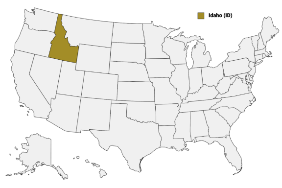 The State of Idaho highlighted on the US map.