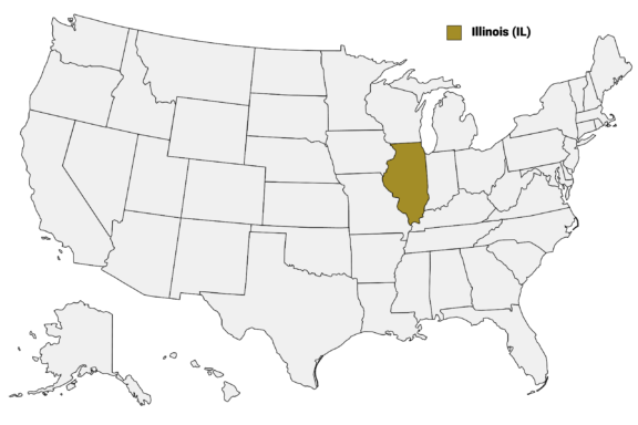 The State of Illinois highlighted on the US map.