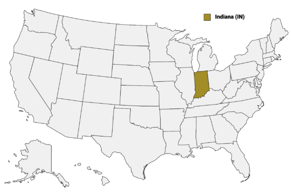 The State of Indiana highlighted on the US map.