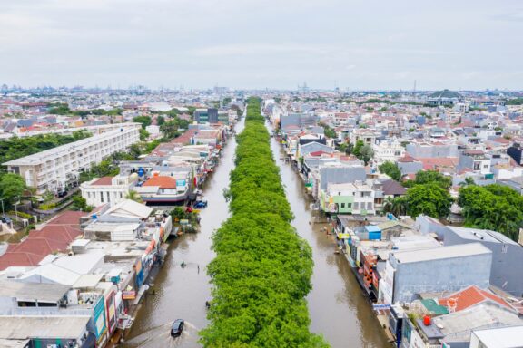Flooded City Streets During Monsoon Season Flooding in Jakarta during the Monsoon season