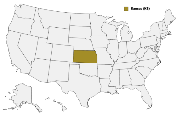 The State of Kansas highlighted on the US map.