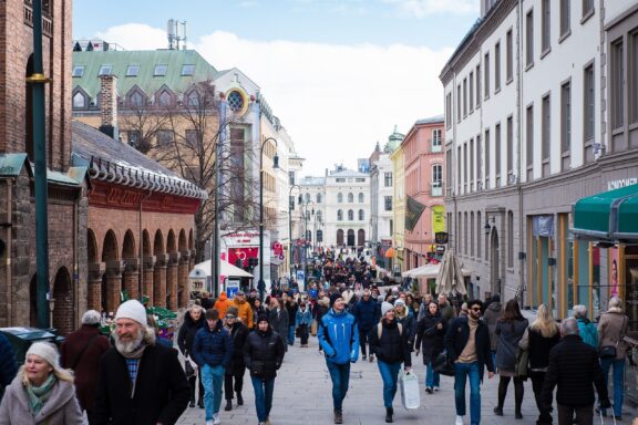 Karl Johans Gate, one of the busiest streets in Oslo