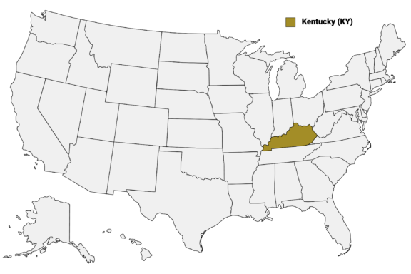 The State of Kentucky highlighted on the US map.