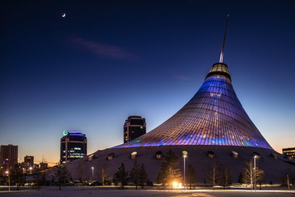 Tent-like Building at Twilight Khan Shatyr Entertainment Center