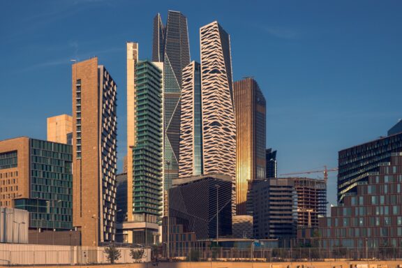 Dusk View of King Abdullah Financial District Skyscrapers The King Abdullah Financial District (KAFD)