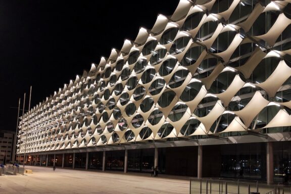 Night View of King Fahd National Library Exterior King Fahd National Library, one of the most important cultural institutions in Saudi Arabia