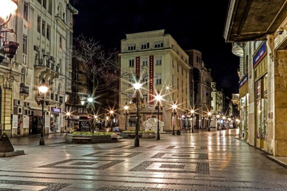 Belgrade serbia march 18 2017:knez mihailova street at night a