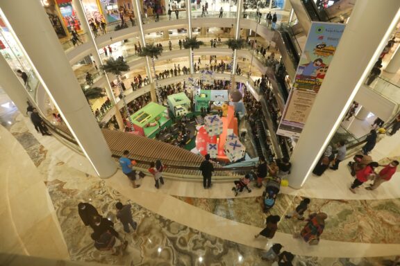 Interior View of a Busy Multi-Level Shopping Mall The Koto Kasablanka Shopping Mall in Jakarta