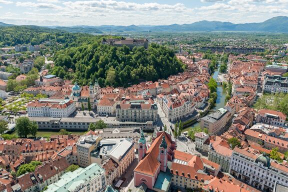 Landscape of Ljubljana on a sunny summer day