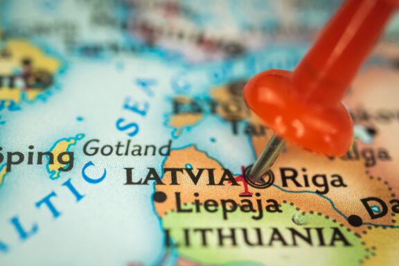 Map with Pin on Latvia Pinned down location of Riga, Latvia