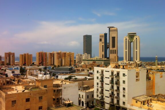 Tripoli Skyline with Modern Buildings and Mediterranean Sea Skyline of Tripoli on a sunny day