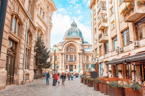 Cobblestone Street in Lipscani, Bucharest's Old Town Lipscani, one of the oldest parts of Bucharest, dating back to the 15th century
