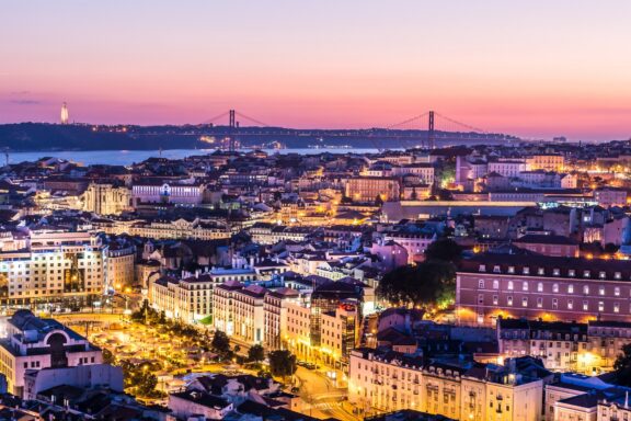 Skyline of Lisbon at sunset