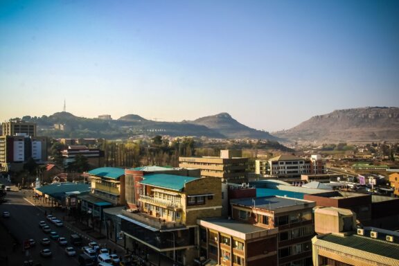 Cityscape at Dusk with Mountains in the Background Maseru skyline and landscape