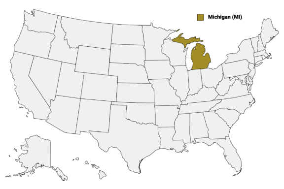 The State of Michigan highlighted on the US map.