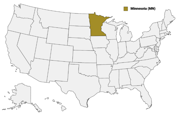 The State of Minnesota highlighted on the US map.