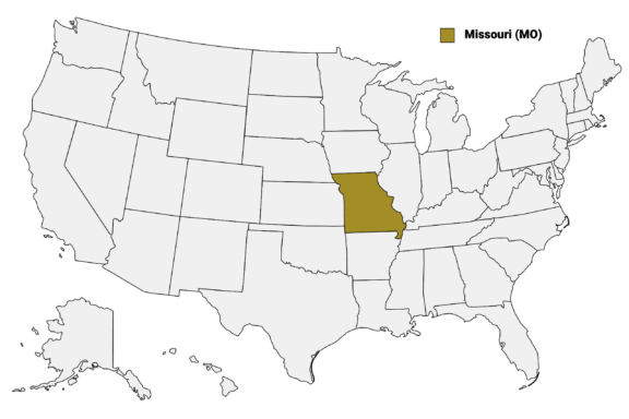 The State of Missouri highlighted on the US map.