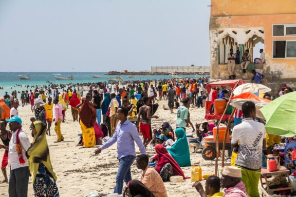 Crowded beaches in Mogadishu near the Old City