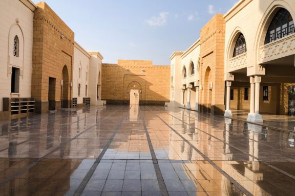 Sunny Courtyard of Traditional Mosque Architecture Old Mosque inside the King Abdulaziz Historical Center