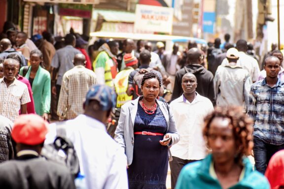 Bustling Street Scene with Crowd in Nairobi Crowded streets in the commercial area in Nairobi